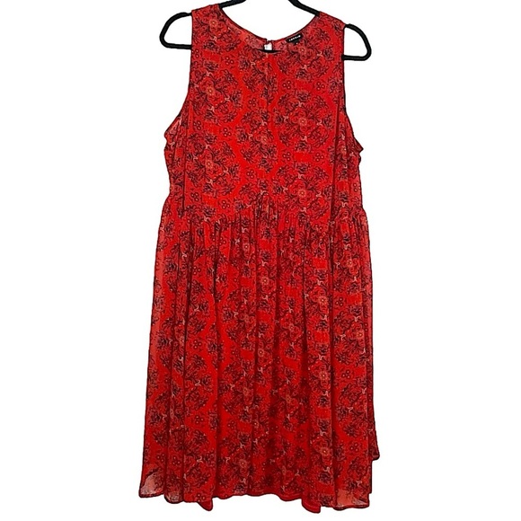 Torrid Red & Navy Semi Sheer Floral Sleeveless Mini Dress With Ruched Detail 2 - Picture 1 of 12